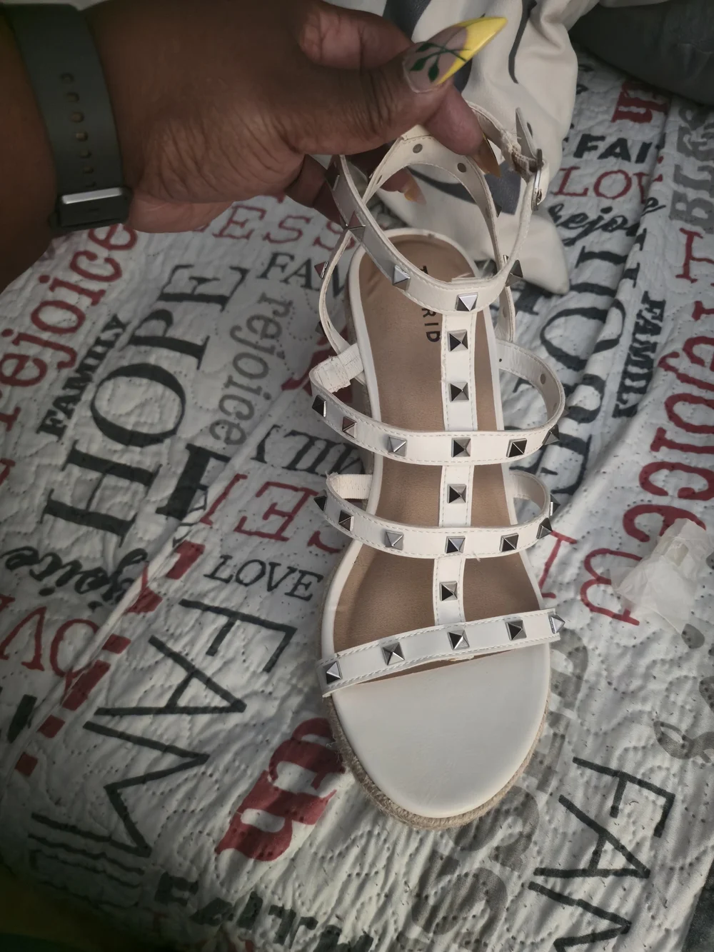 Bnnw torrid Red Laser-Cut Heels & White Studded Gladiator Sandals